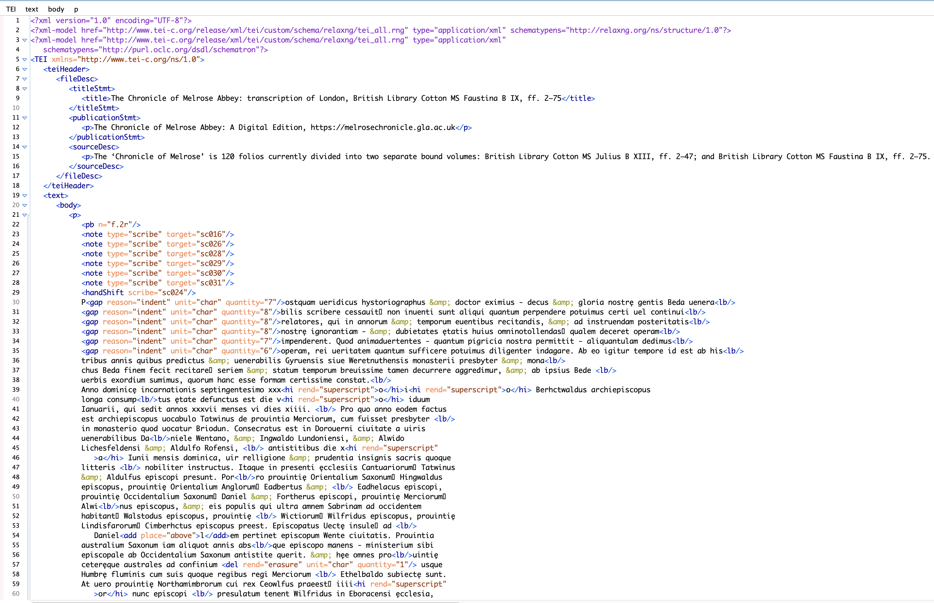 Example of the TEI XML, Faustina transcription